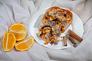 Stuffed pumpkin with nuts and dried fruits.