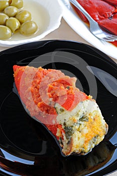 Stuffed roasted red peppers tapas, Spain.