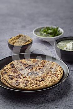 Stuffed sattu paratha with homemade curd for breakfast