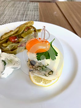 Stuffed Squid Kalamari or Calamari Dolma with Rice Calamar as Canape Appetizer photo