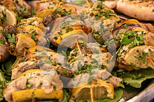 Stuffed squids in Ballaro market at Palermo