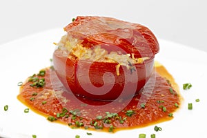 Stuffed tomato side view