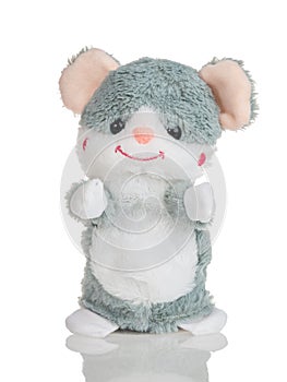 Stuffed toy funny mouse isolated on a white background, ditto toy, speech