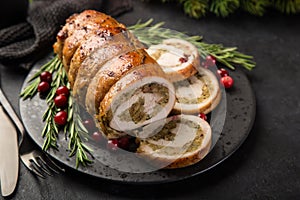 Stuffed turkey breast roll for Christmas dinner