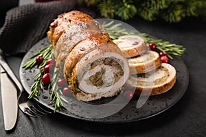 Stuffed turkey breast roll for festive dinner