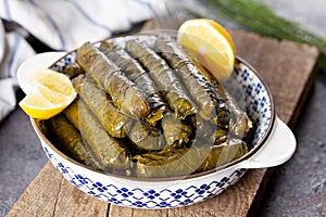 Stuffed vine leaves with lemon/sarma/dolma from Turkish and Greek cuisine