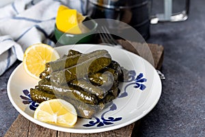 Stuffed vine leaves with lemon/sarma/dolma from Turkish and Greek cuisine