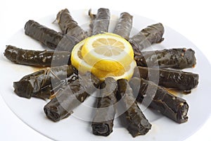 Stuffed vine leaves on a plate