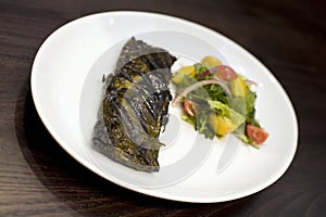 Stuffed vine leaves with salad