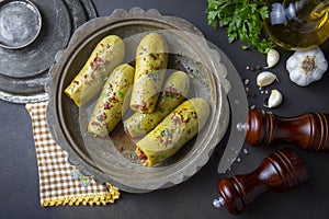 Stuffed zucchini with meat from traditional Turkish cuisine. Turkish name etli kabak dolmasi