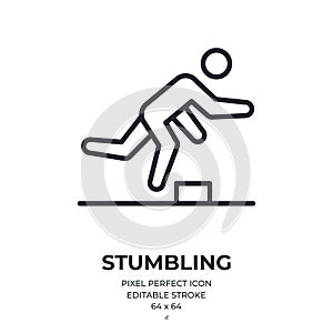 Stumbling accident editable stroke outline icon isolated on white background flat vector illustration. Pixel perfect. 64 x 64