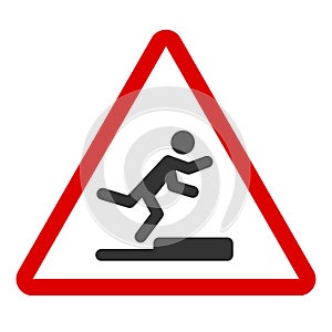 Stumbling man icon in red triangle. A warning sign about the danger. Tripping hazard. Watch your step symbol photo