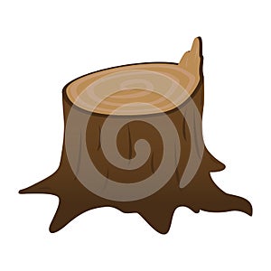 Stump isolated on a white background. A stump with a broken branch. Stump of oak, aspen, Rowan, spruce, pine, maple. Timber