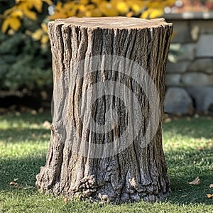 Stump of a tree in the garden with circles on the background