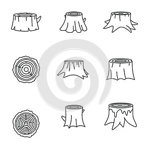 Stumps tree log wood icons set outline style