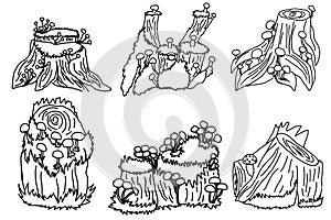 Stumps tree set doodle cartoon