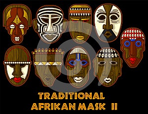 Stuning ancient and traditional african mask Vector Illustration Set