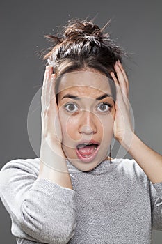 Stunned young multi-ethnic girl looking scared