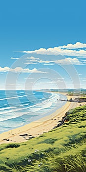 Stunning 2d Illustration Of Bude, Cornwall\'s Beautiful Dune Landscape
