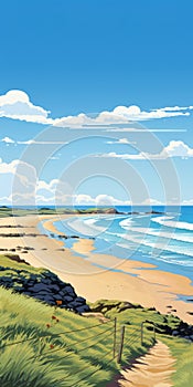 Stunning 2d Illustration Of Bude, Cornwall\'s Beautiful Dune Landscape