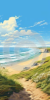 Stunning 2d Illustration Of Bude, Cornwall\'s Beautiful Dune Landscape