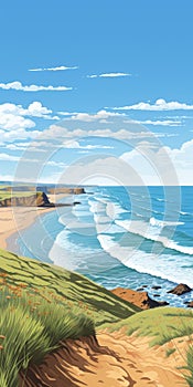 Stunning 2d Illustration Of Bude, Cornwall\'s Beautiful Dune Landscape