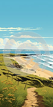 Stunning 2d Illustration Of Bude, Cornwall\'s Beautiful Dune Landscape