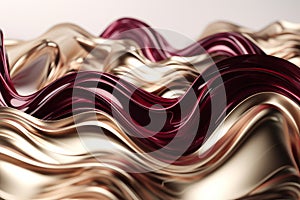 Stunning 3D Industrial Design with Champagne Gold and Deep Maroon Red Twisted Waves