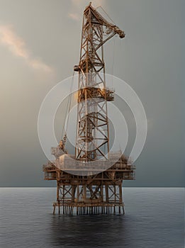 Stunning 3D oil derrick in serene sea.