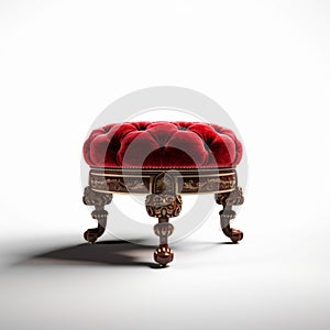 Stunning 3d Ottoman Foot Stool With Red Velvet In Victorian Style