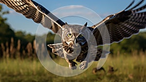 Stunning 8k Environmental Portraits: Majestic Great Horned Owl In Expansive Skies