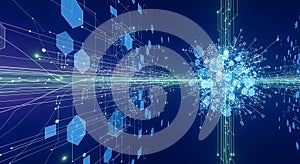 Futuristic digital network data flow visualization