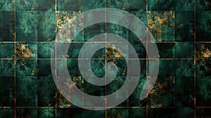 Abstract Green and Gold Textured Background with Tile Pattern Design