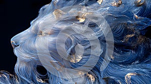 Abstract Blue and Gold Lion Head Elegant 3D Render Artistic Animal Portrait AI generated. photo