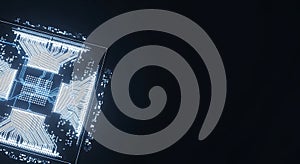 Glowing microprocessor on a dark substrate