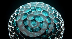 Glowing teal geodesic sphere structure