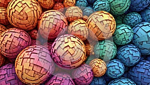 Colorful geometric spheres create a vibrant and playful abstract background