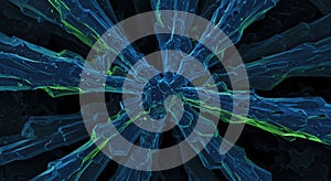 Neon blue and green fractal crystal explosion