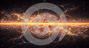 Abstract golden digital data stream explosion