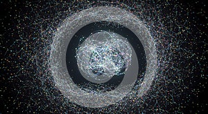 Vibrant abstract data sphere in digital black space