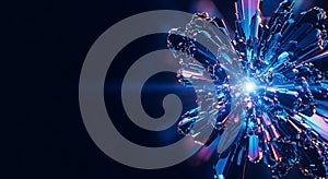 Neon blue crystal burst on dark background