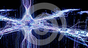 Futuristic AI core processing massive data streams