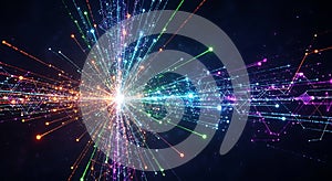 High-speed data streams radiating across a dark network