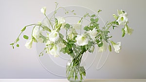 Organic And Flowing: White Lisianthus Flowers In A Nature-inspired Vase