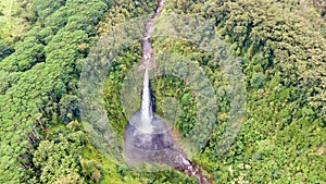 Stunning aerial drone view of Akaka waterfall 135m tall on the Big Island of Hawaii, USA. The waterfall is part of Akaka Falls S photo