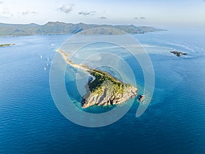 Stunning aerial high angle view of Langford Island with a long spit and Hook Island in the background photo