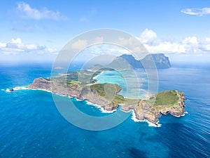 Stunning aerial panorama drone view of Lord Howe Island, a pacific subtropical island in the Tasman Sea