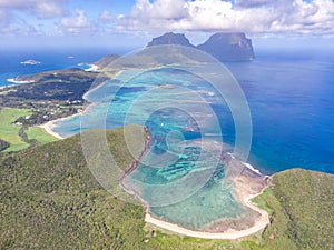 Stunning aerial panorama drone view of Lord Howe Island, an pacific subtropical island in the Tasman Sea