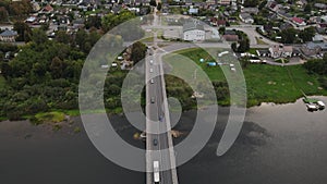 Stunning aerial view of the bridge over Daugava river in Daugavpils, Latvia, 4k