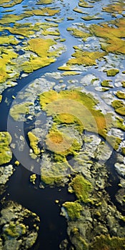 Stunning Aerial View Of Lush Marshland With Vibrant Vegetation